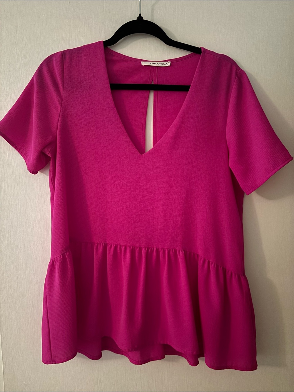 Caramel Bright Fuchsia V-Neck Peplum Tunic
